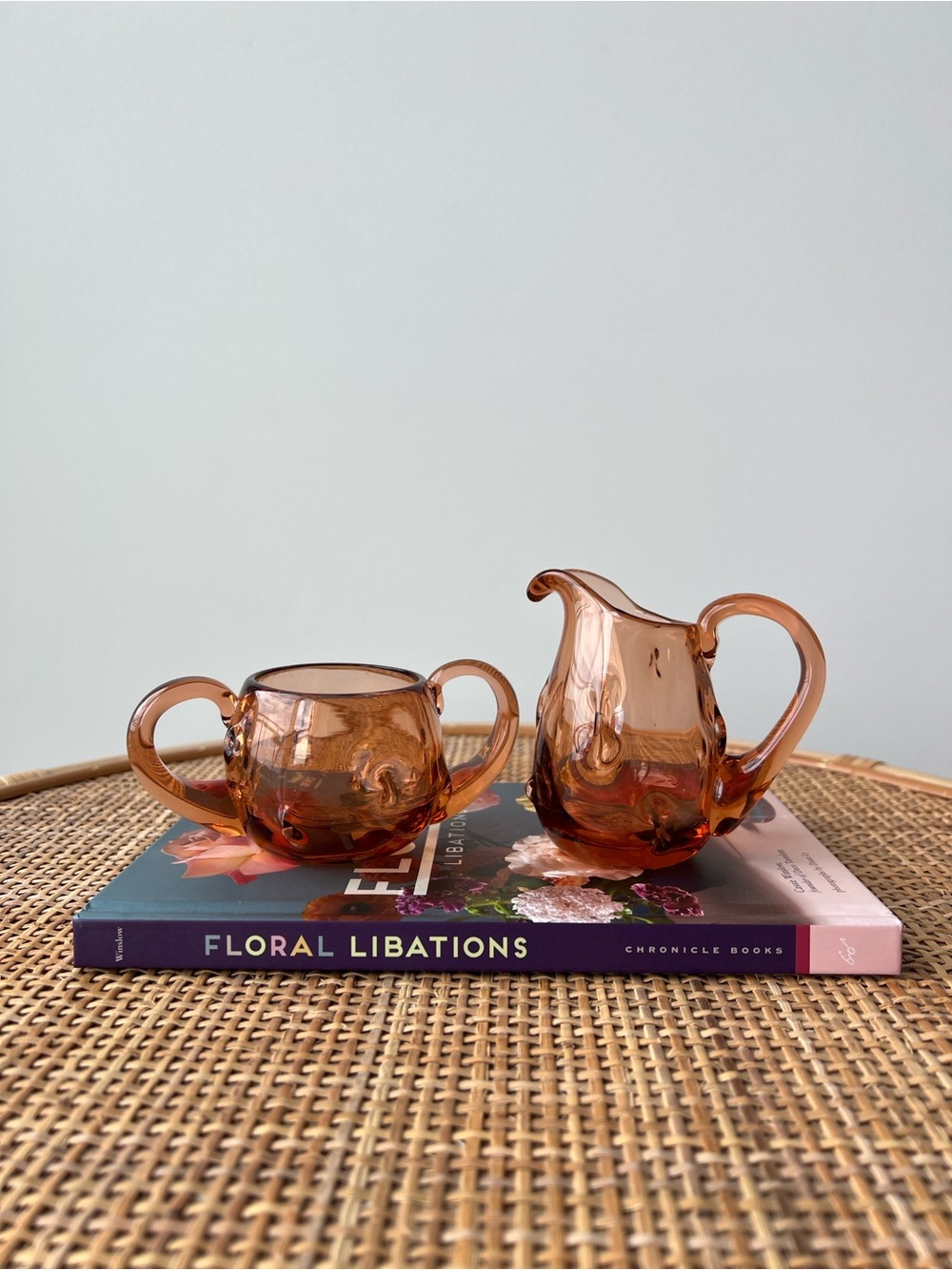 Blown Glass Sugar & Creamer Small Mini Vases Match Holders Vintage